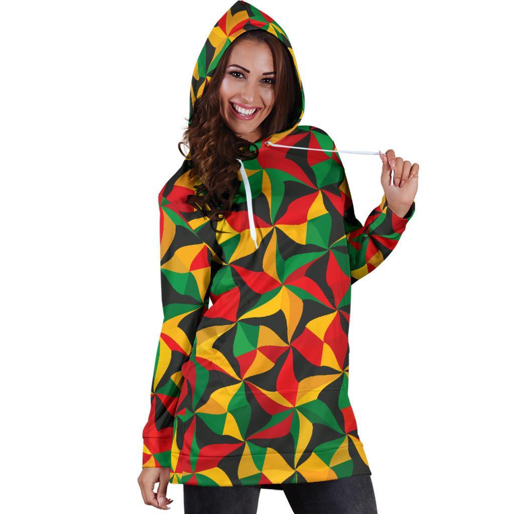 Abstract Reggae Pattern Print Hoodie Dress GearFrost
