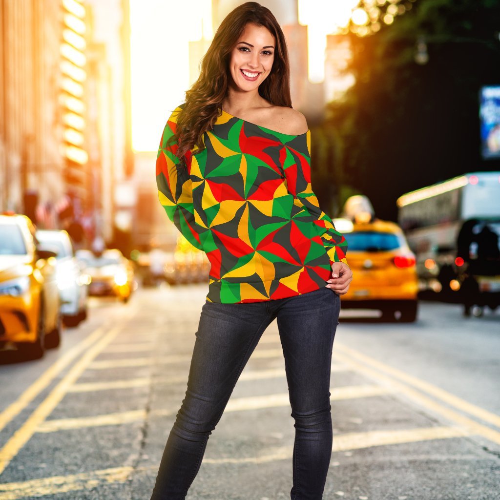 Abstract Reggae Pattern Print Off Shoulder Sweatshirt GearFrost