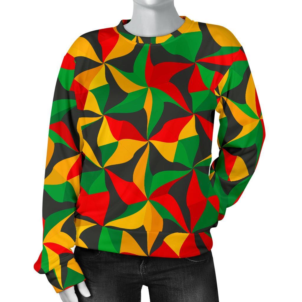 Abstract Reggae Pattern Print Women's Crewneck Sweatshirt GearFrost