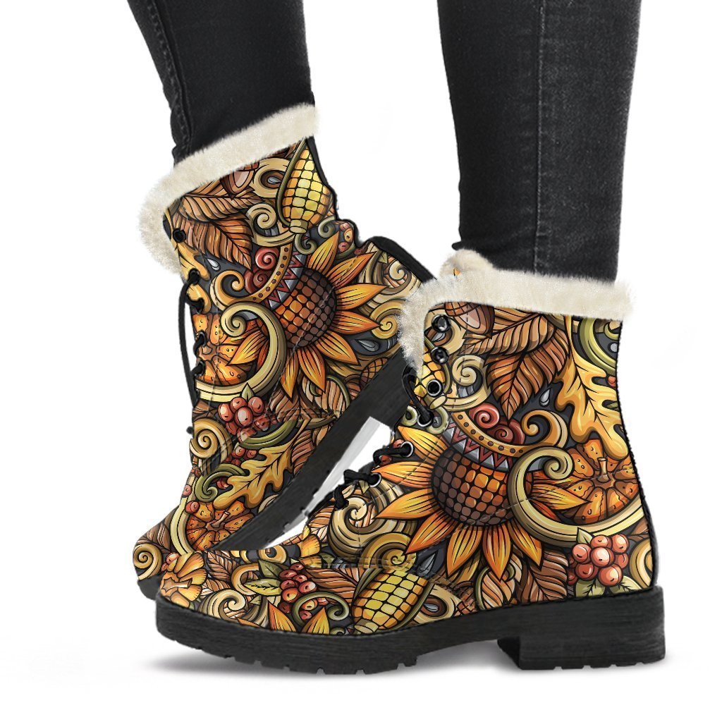 Abstract Sunflower Pattern Print Comfy Boots GearFrost