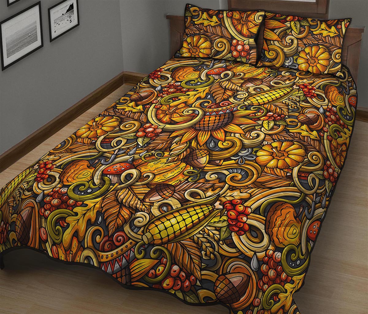 Abstract Sunflower Pattern Print Quilt Bed Set