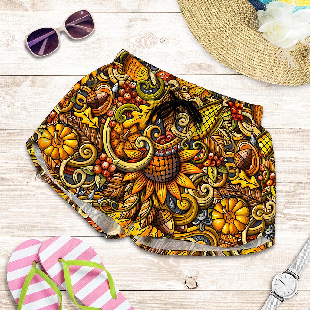 Abstract Sunflower Pattern Print Women's Shorts