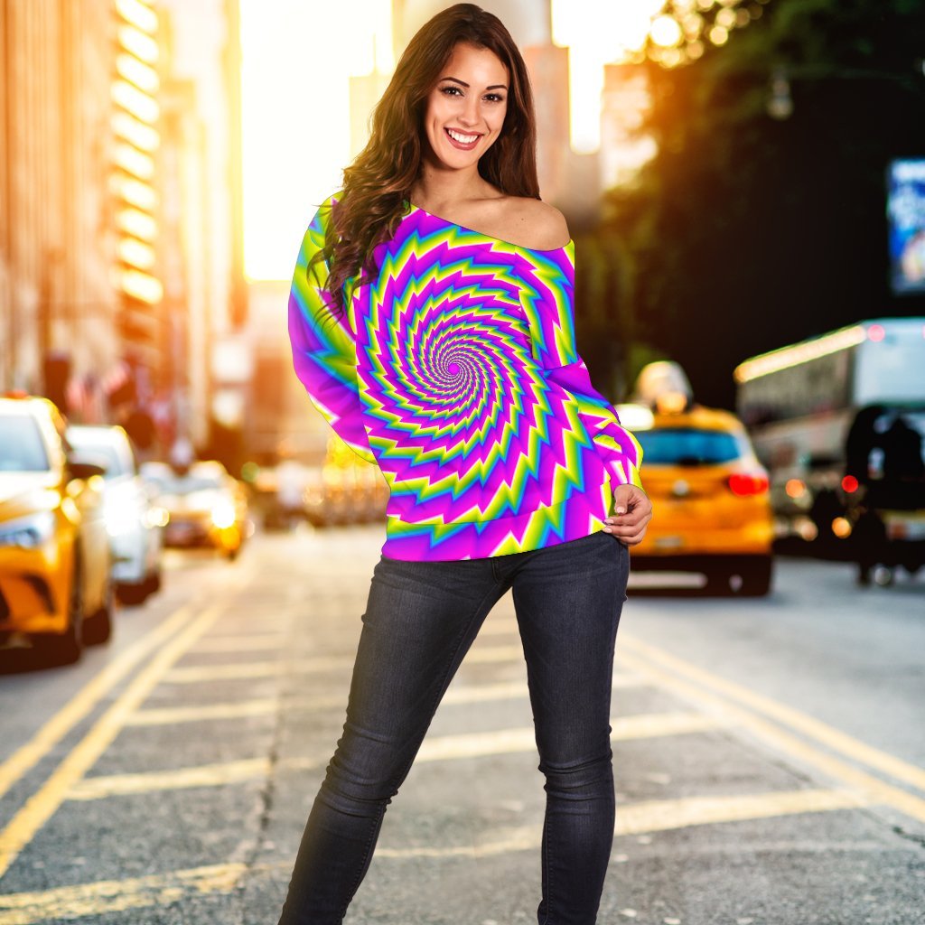 Abstract Twisted Moving Optical Illusion Off Shoulder Sweatshirt GearFrost