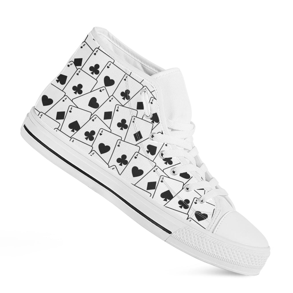 Ace Playing Cards Pattern Print White High Top Shoes