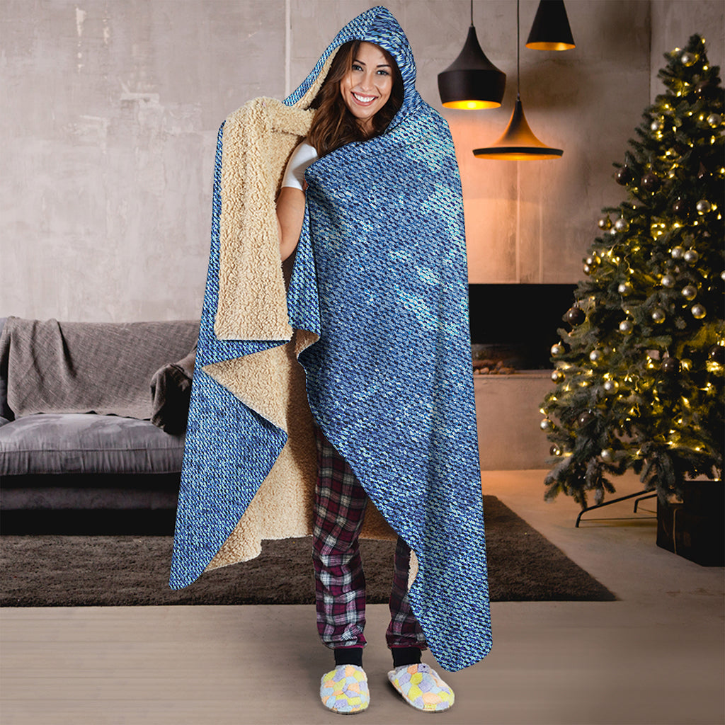 Acid Wash Denim Jeans Pattern Print Hooded Blanket