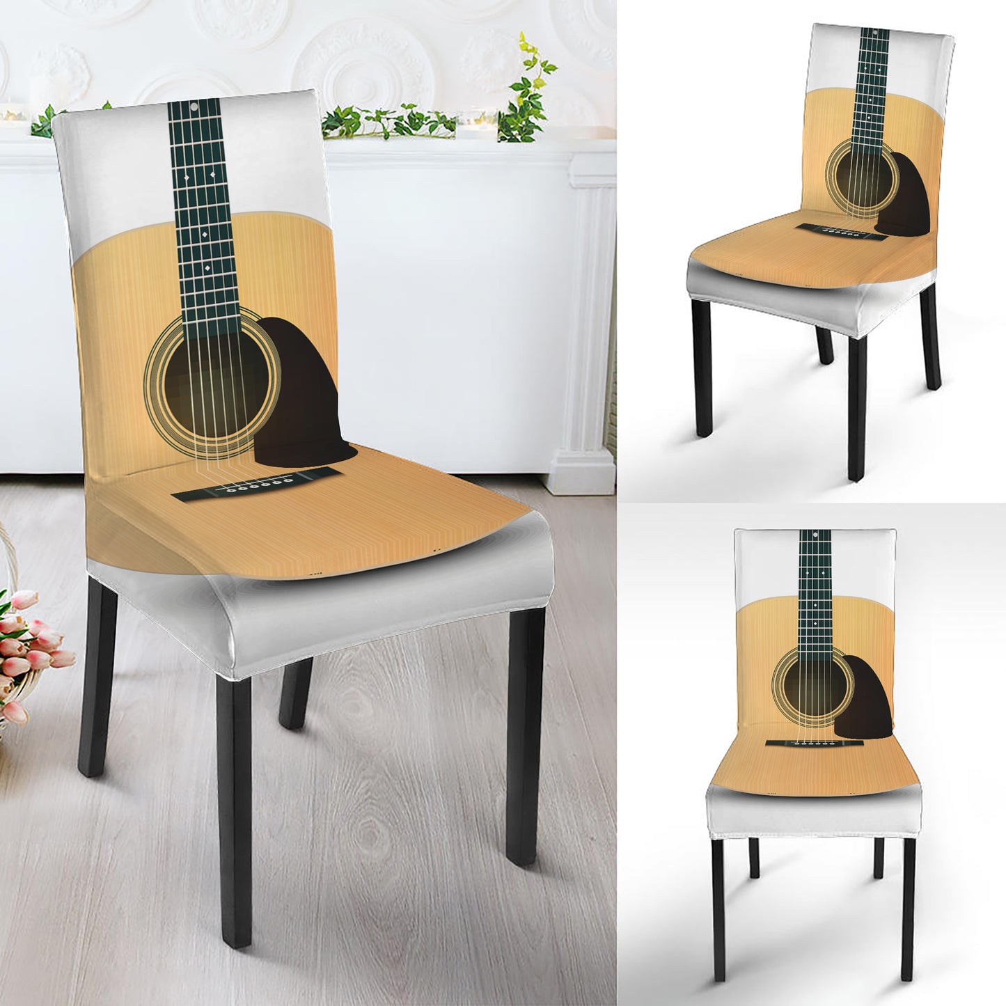 Acoustic Guitar Print Dining Chair Slipcover