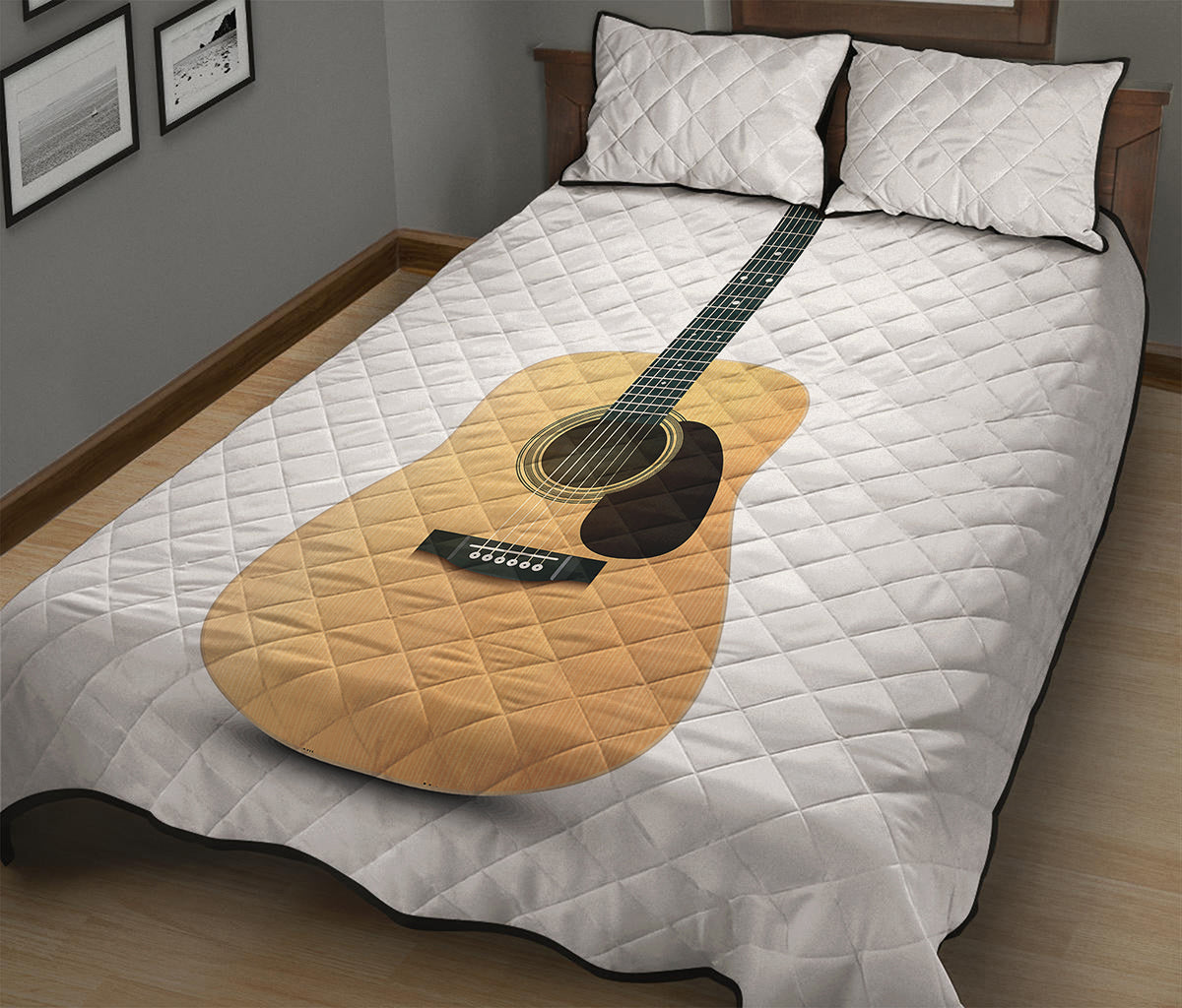 Acoustic Guitar Print Quilt Bed Set
