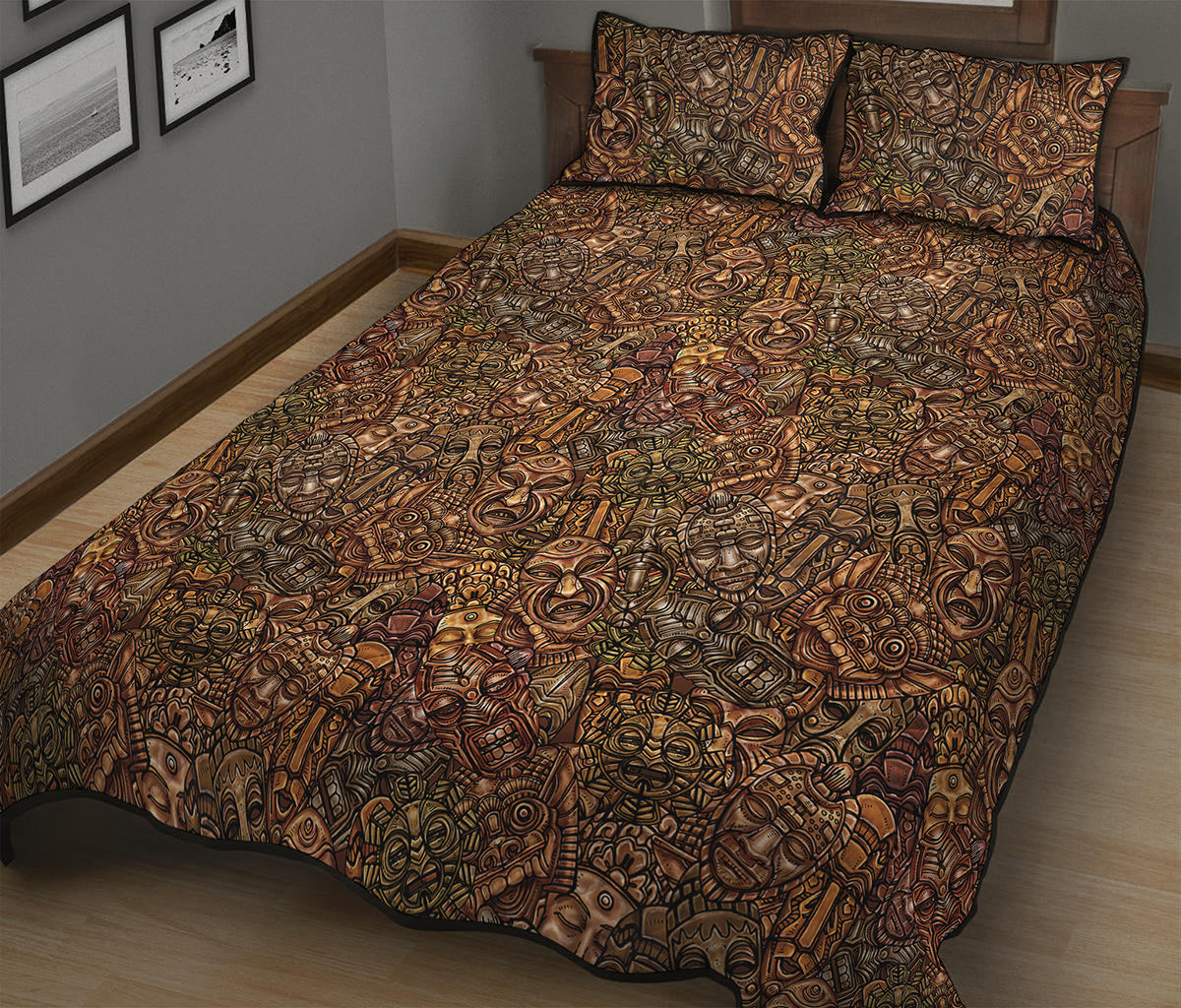 African Totem Pattern Print Quilt Bed Set