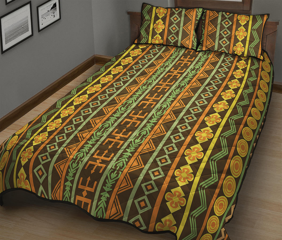 African Tribal Inspired Pattern Print Quilt Bed Set