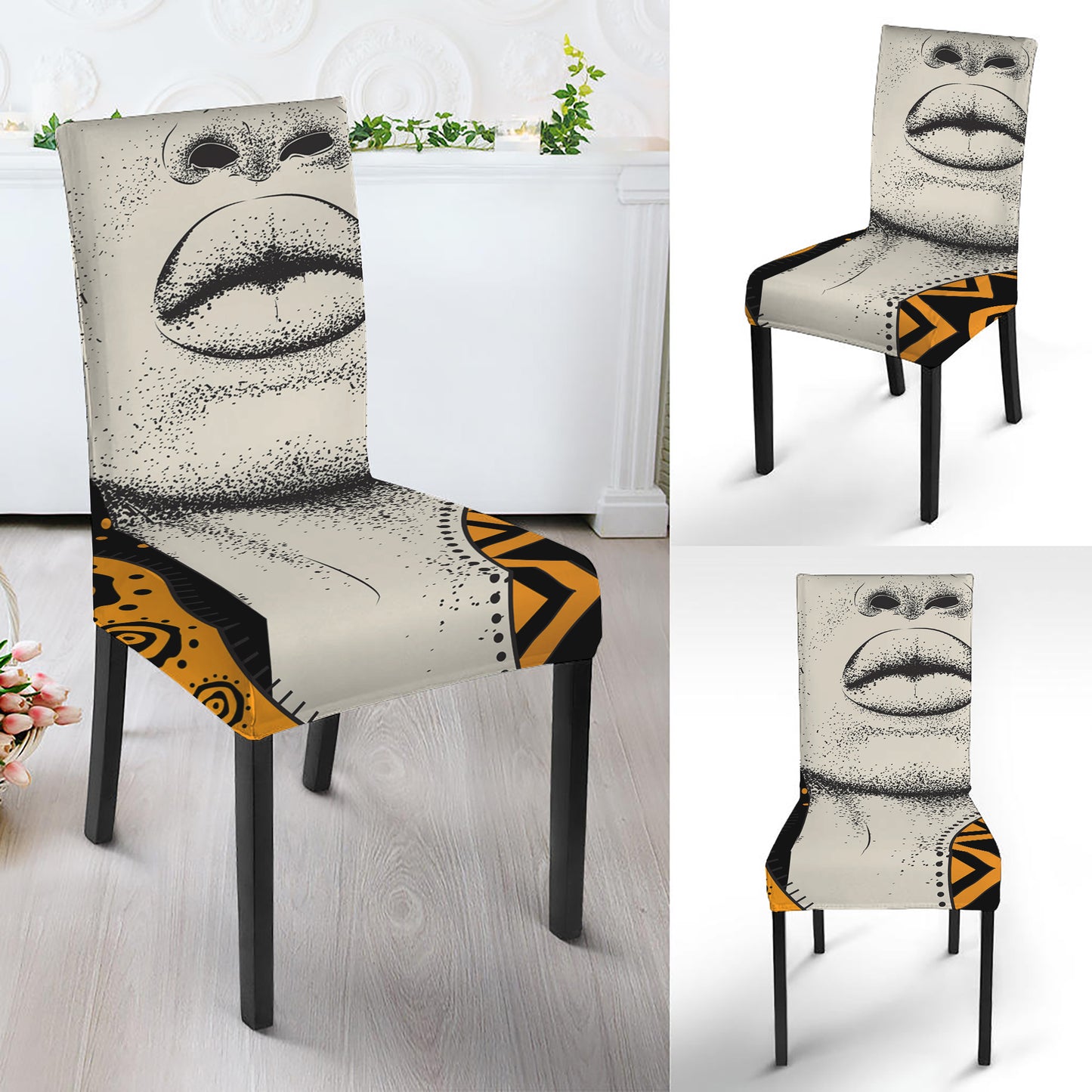 African Woman Print Dining Chair Slipcover