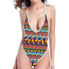 Afro African Ethnic Pattern Print One Piece High Cut Swimsuit