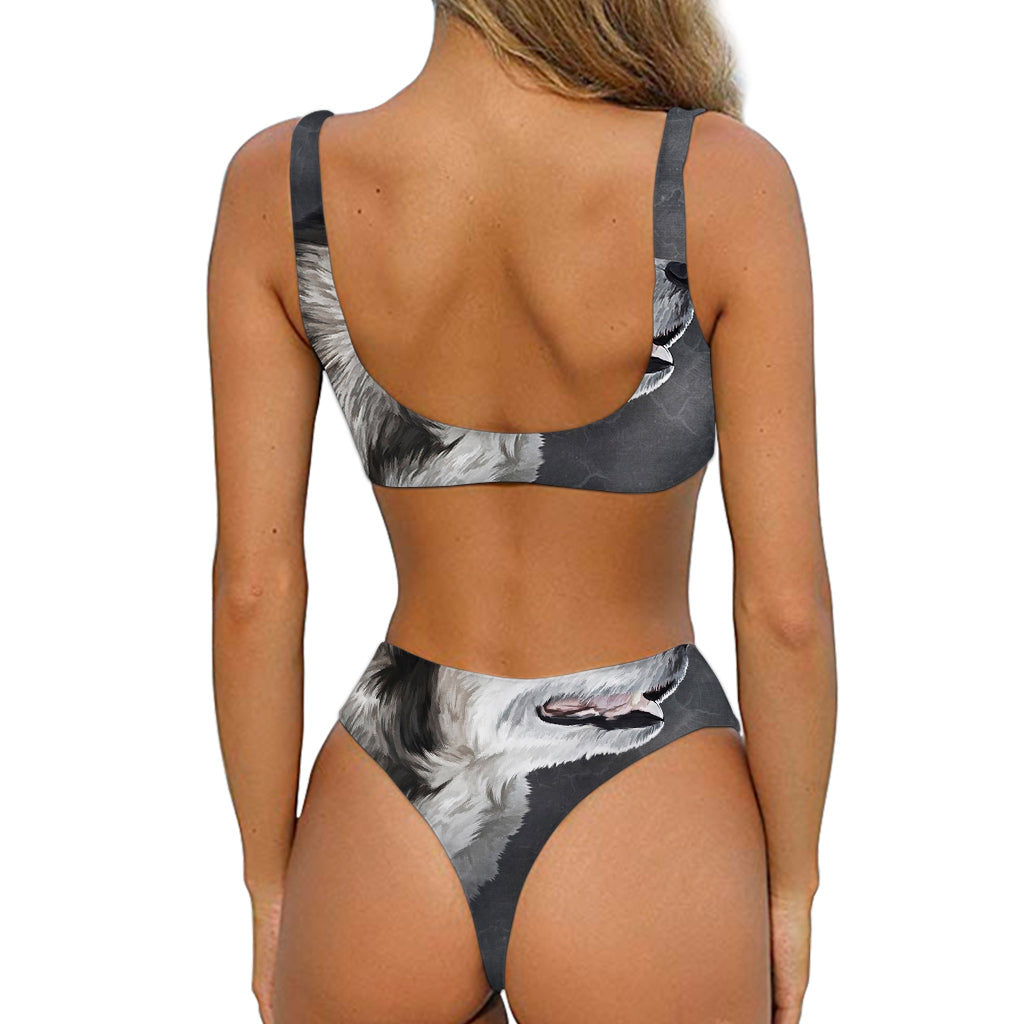 Alaskan Malamute Painting Print Front Bow Tie Bikini