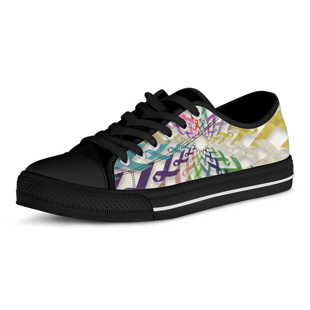 All Cancer Awareness Mandala Print Black Low Top Shoes