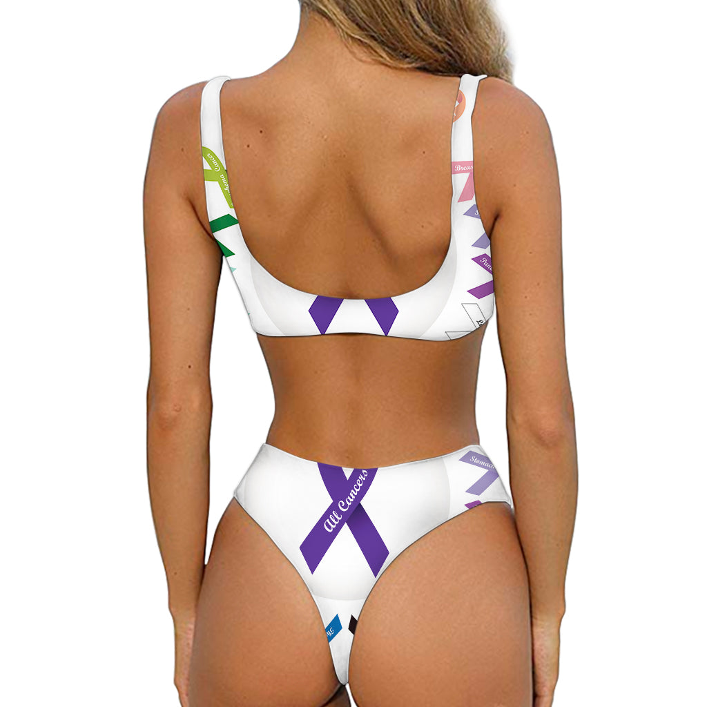 All Cancer Awareness Ribbons Print Front Bow Tie Bikini