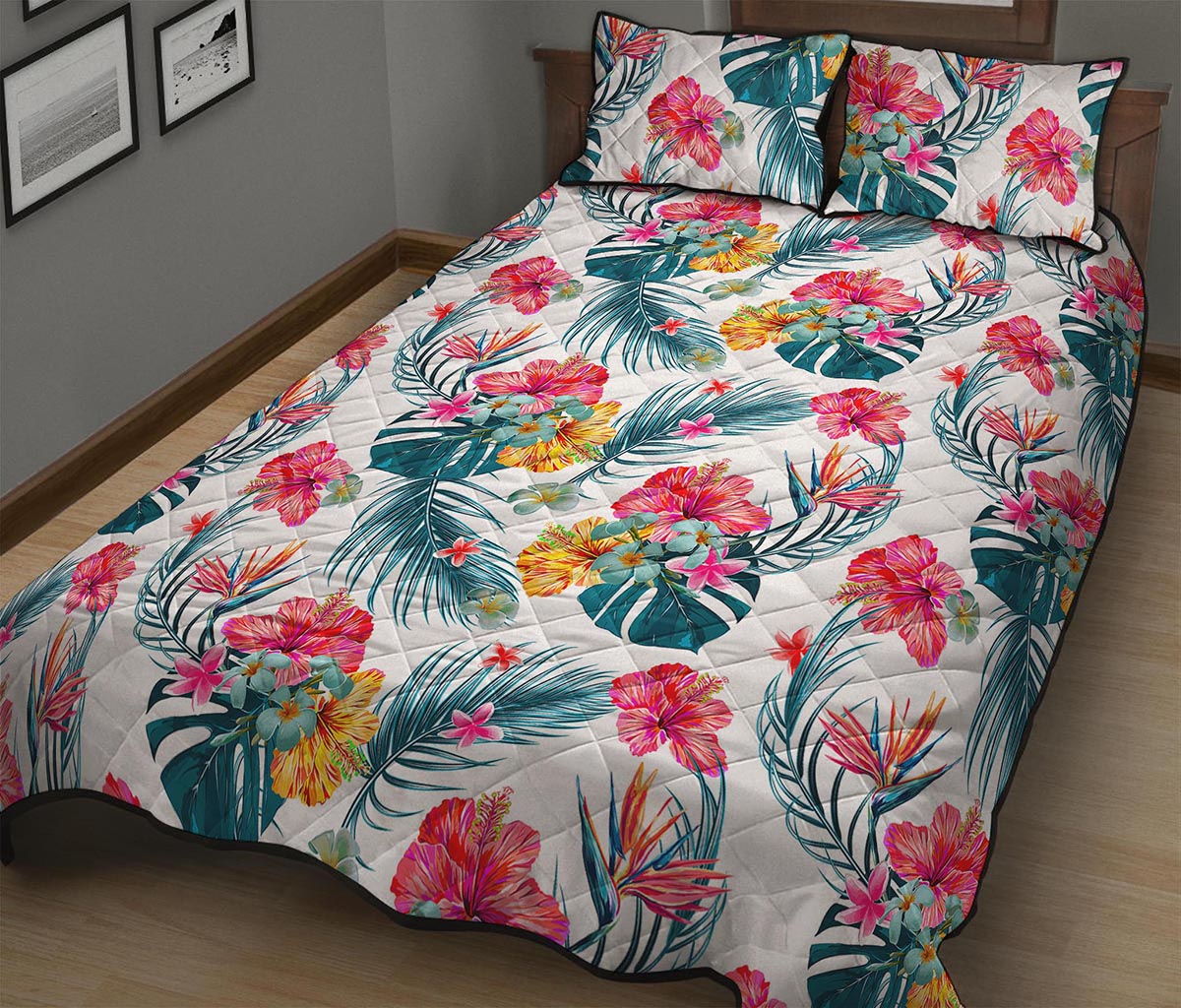 Aloha Hawaii Floral Pattern Print Quilt Bed Set