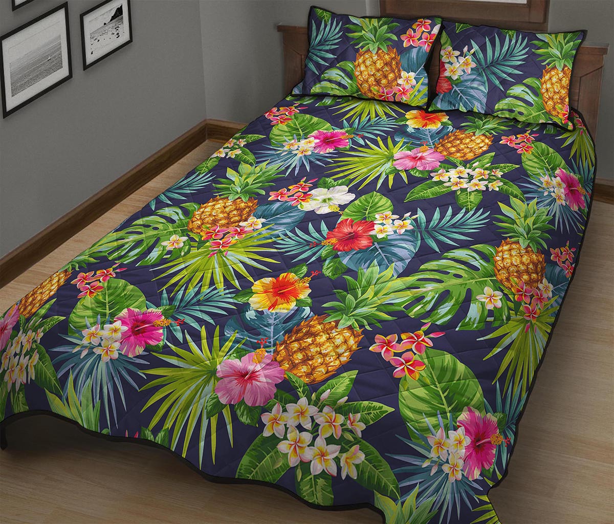 Aloha Hawaii Tropical Pattern Print Quilt Bed Set