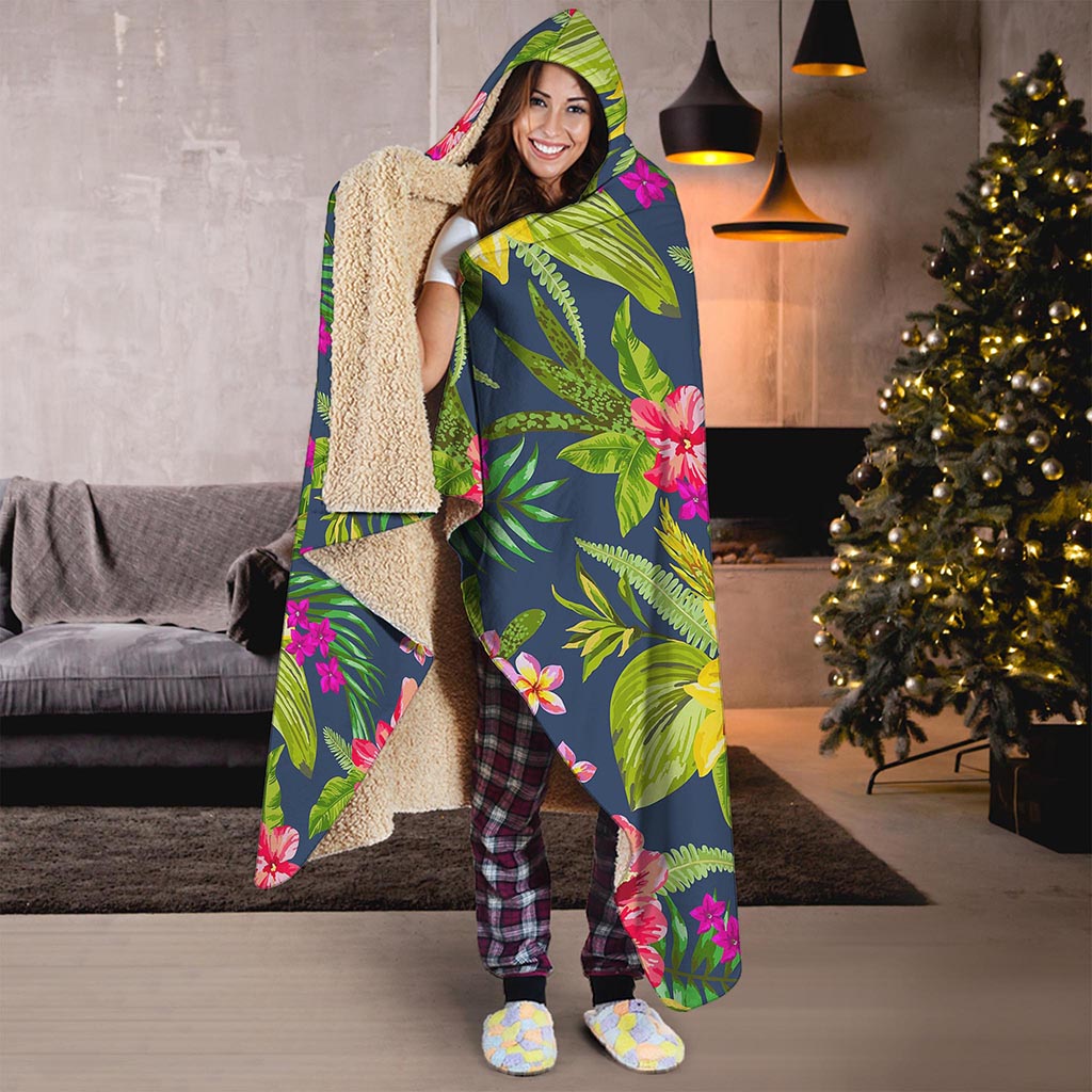 Aloha Hawaiian Flowers Pattern Print Hooded Blanket