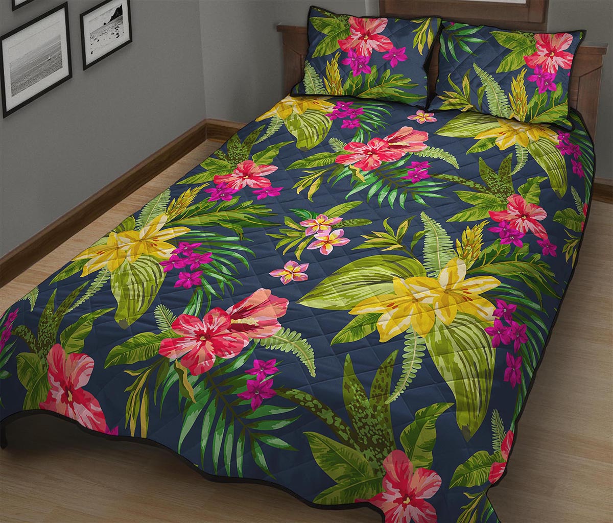 Aloha Hawaiian Flowers Pattern Print Quilt Bed Set