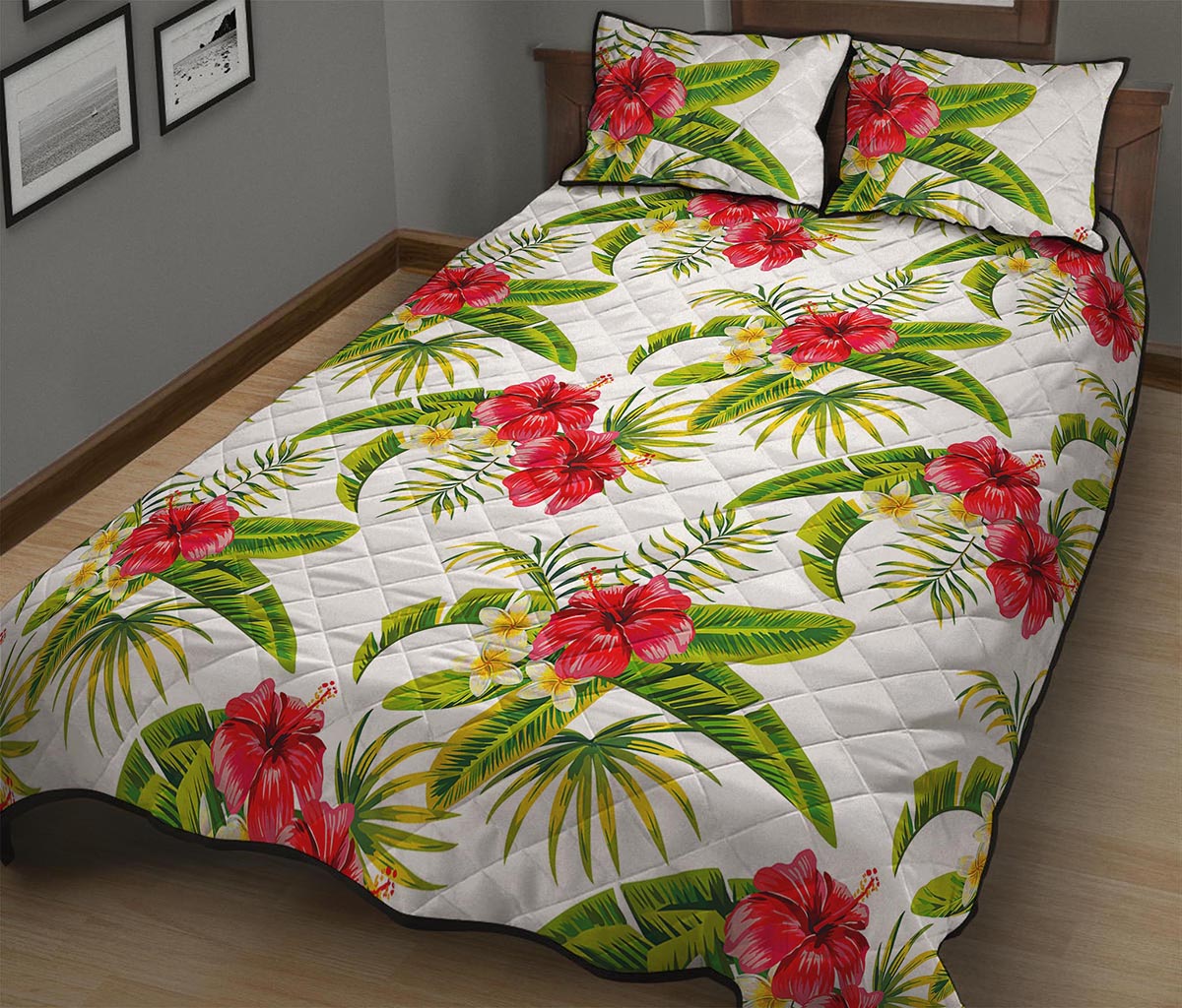 Aloha Hibiscus Tropical Pattern Print Quilt Bed Set