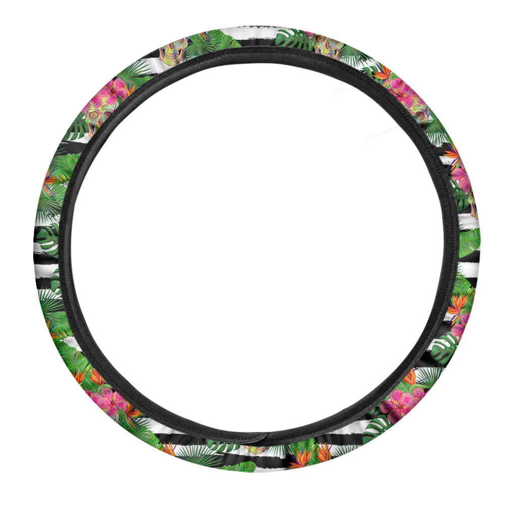 Aloha Skull Striped Pattern Print Car Steering Wheel Cover