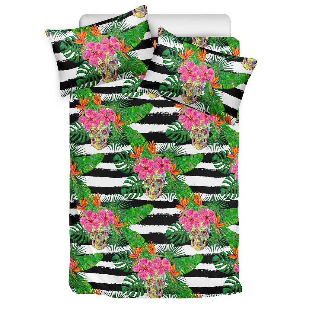 Aloha Skull Striped Pattern Print Duvet Cover Bedding Set