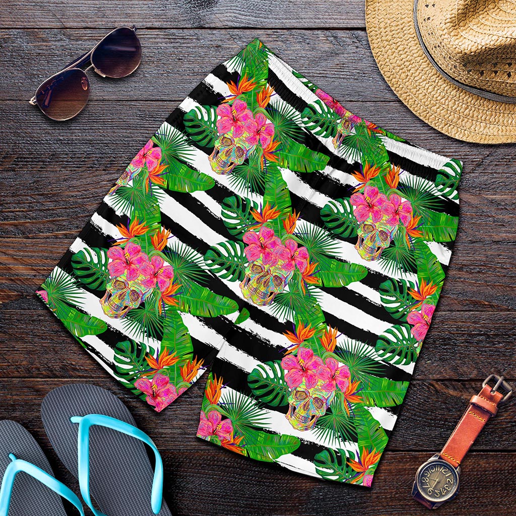 Aloha Skull Striped Pattern Print Men's Shorts