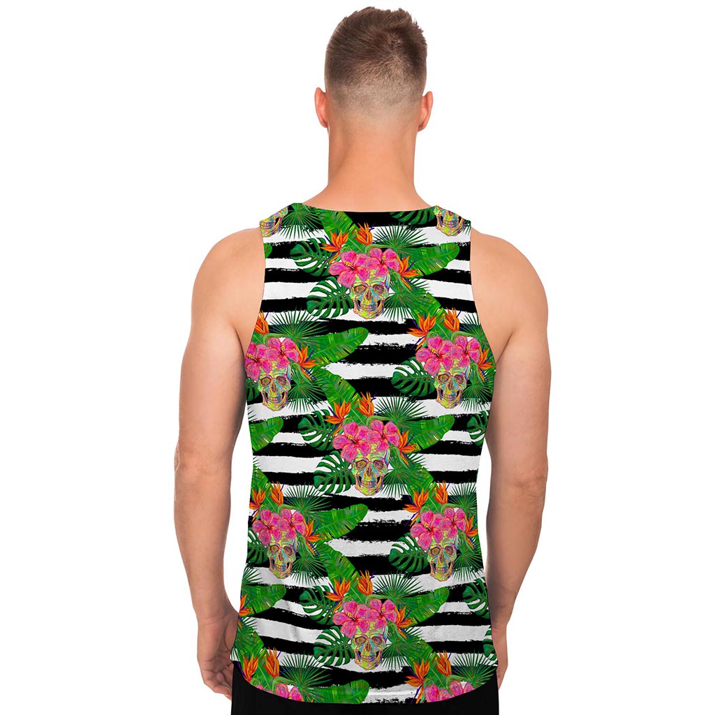 Aloha Skull Striped Pattern Print Men's Tank Top