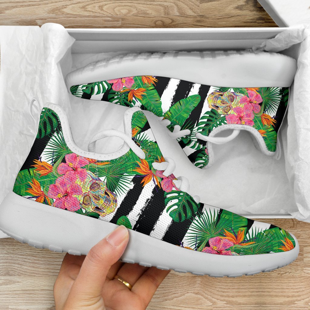 Aloha Skull Striped Pattern Print Mesh Knit Shoes GearFrost