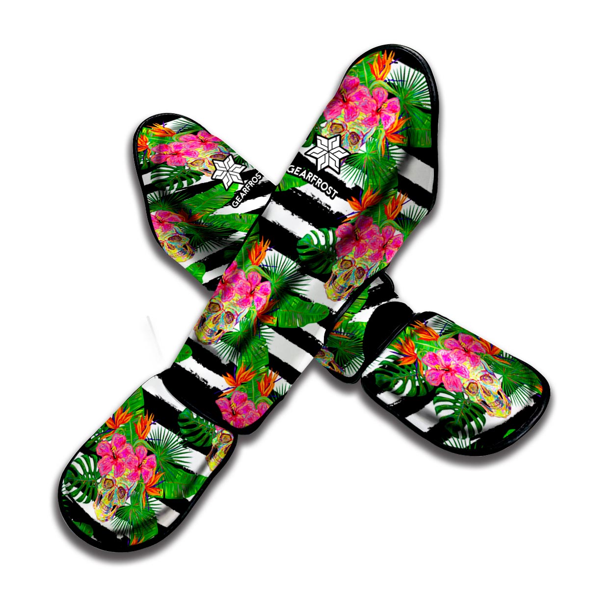 Aloha Skull Striped Pattern Print Muay Thai Shin Guard