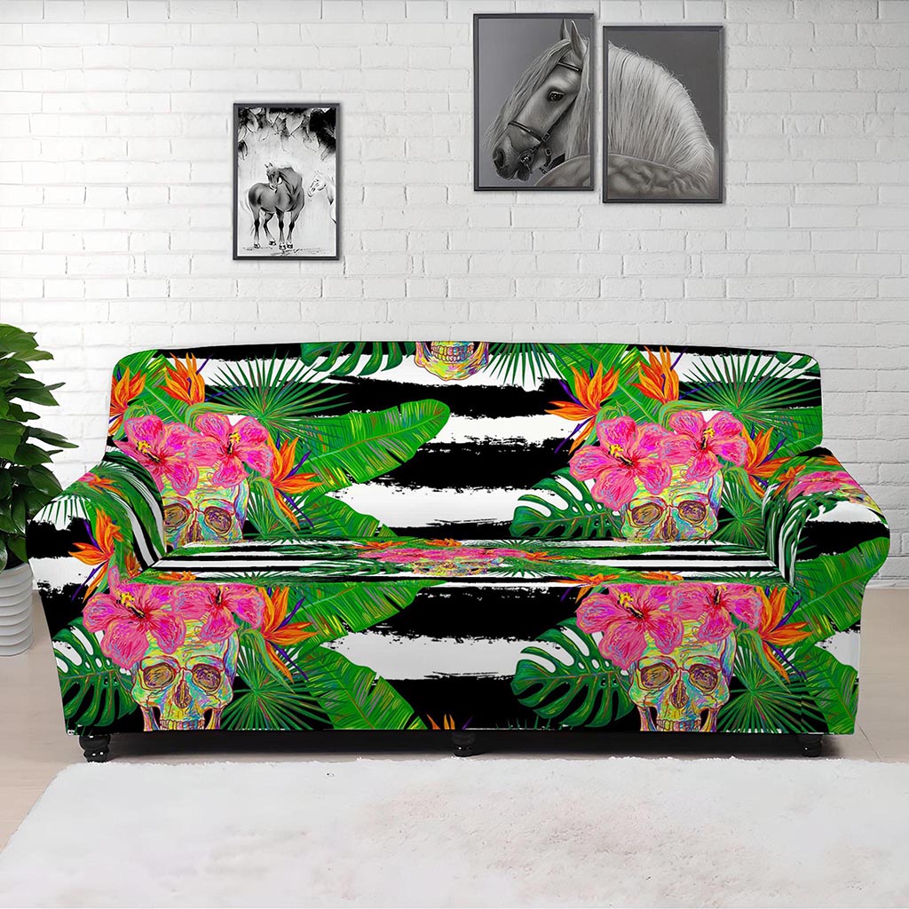 Aloha Skull Striped Pattern Print Sofa Cover