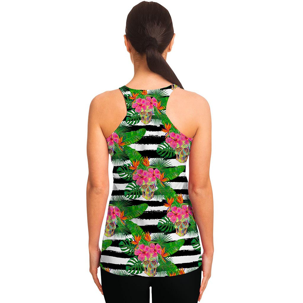 Aloha Skull Striped Pattern Print Women's Racerback Tank Top