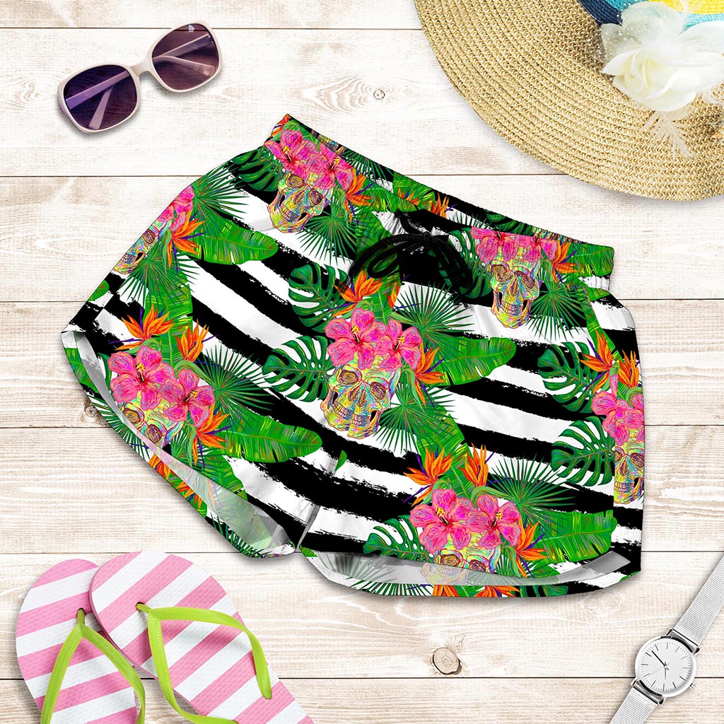 Aloha Skull Striped Pattern Print Women's Shorts