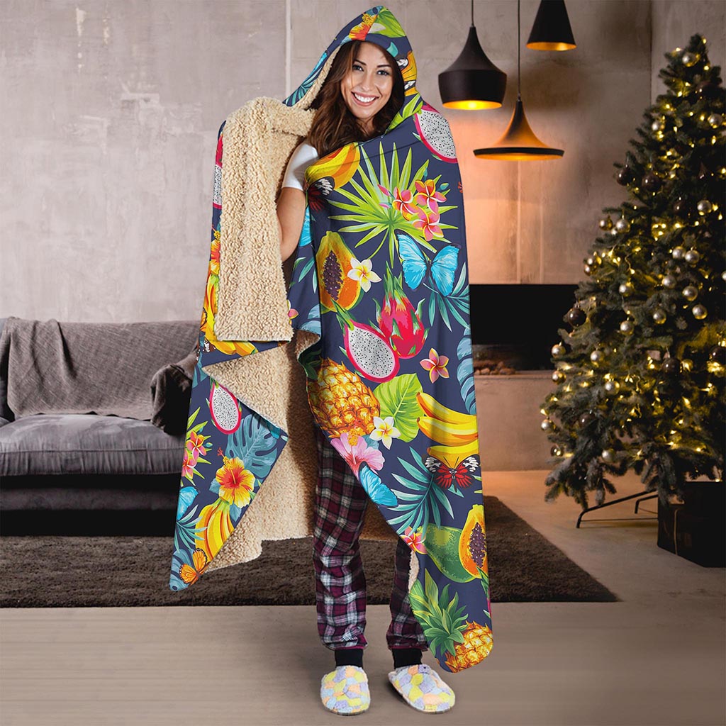Aloha Tropical Fruits Pattern Print Hooded Blanket