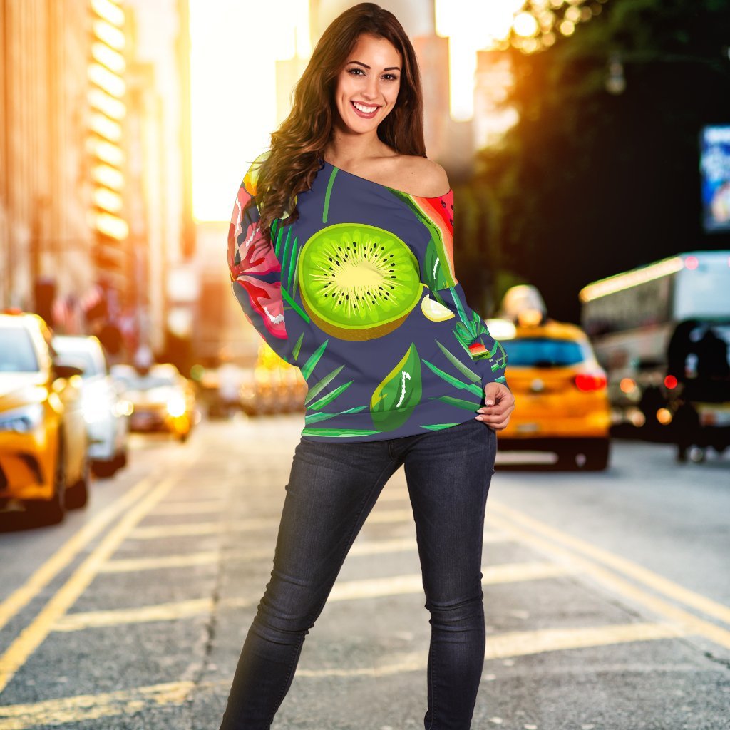 Aloha Tropical Watermelon Pattern Print Off Shoulder Sweatshirt GearFrost