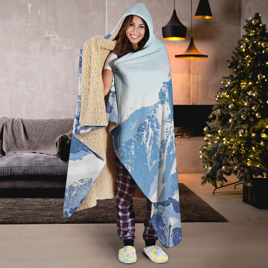 Alps Mountain Print Hooded Blanket