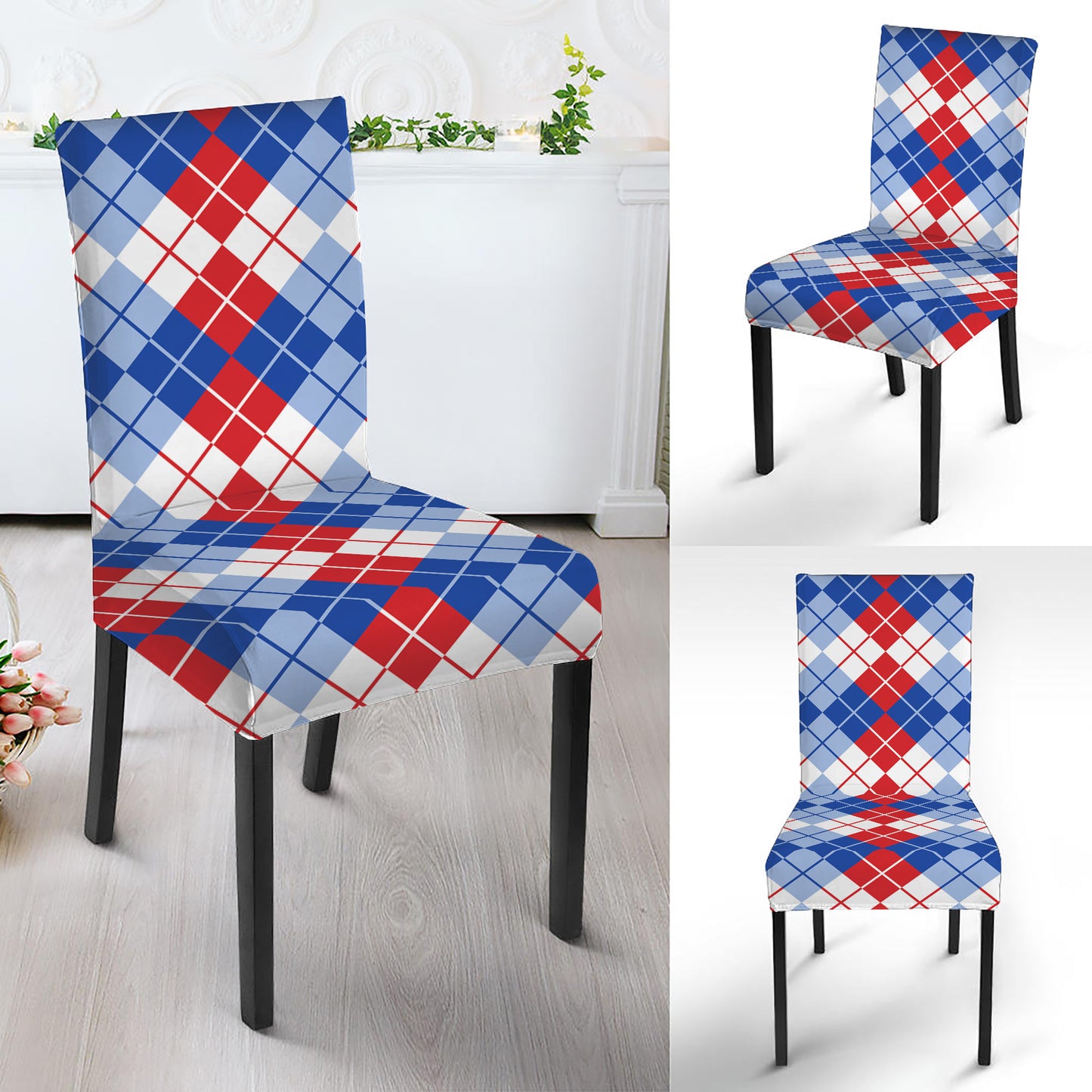 American Argyle Pattern Print Dining Chair Slipcover