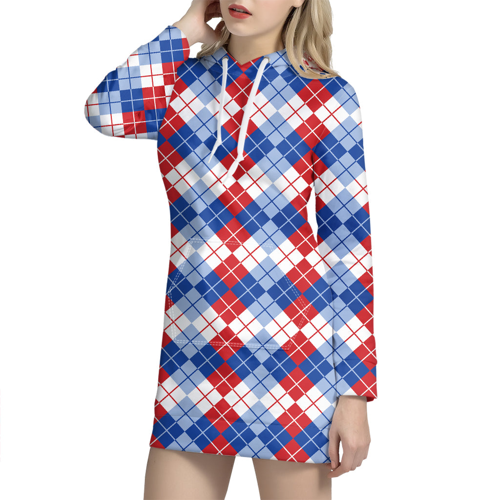 American Argyle Pattern Print Hoodie Dress