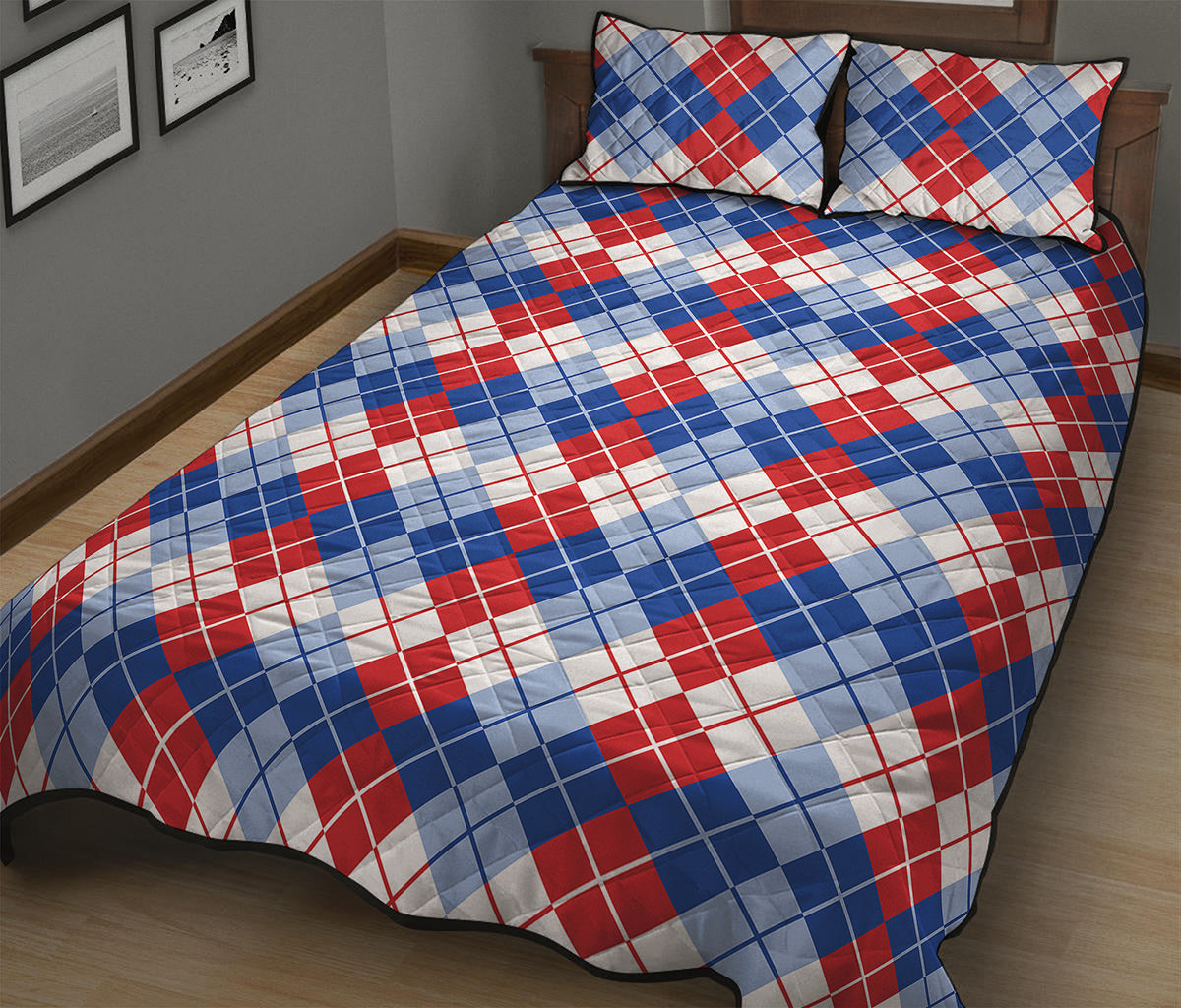 American Argyle Pattern Print Quilt Bed Set