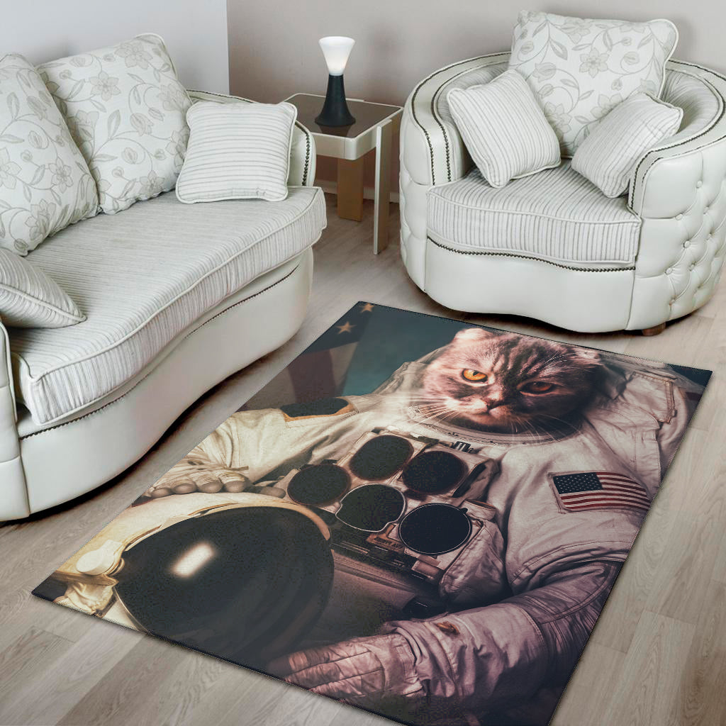 American Astronaut Cat Print Area Rug