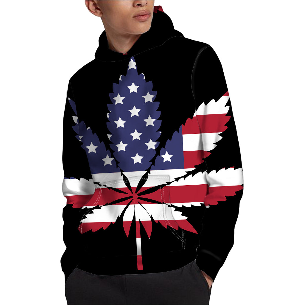 American Cannabis Leaf Flag Print Pullover Hoodie