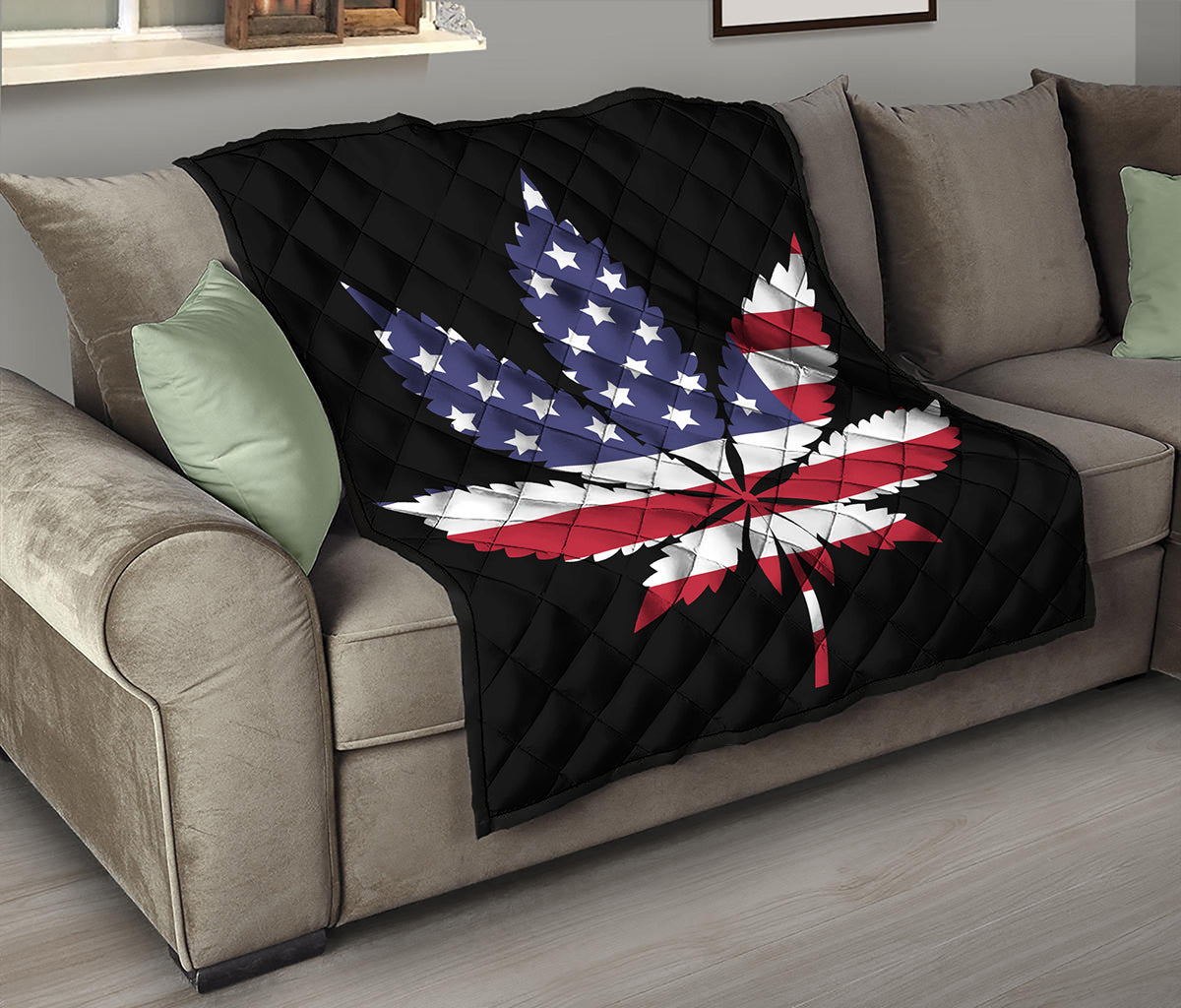 American Cannabis Leaf Flag Print Quilt