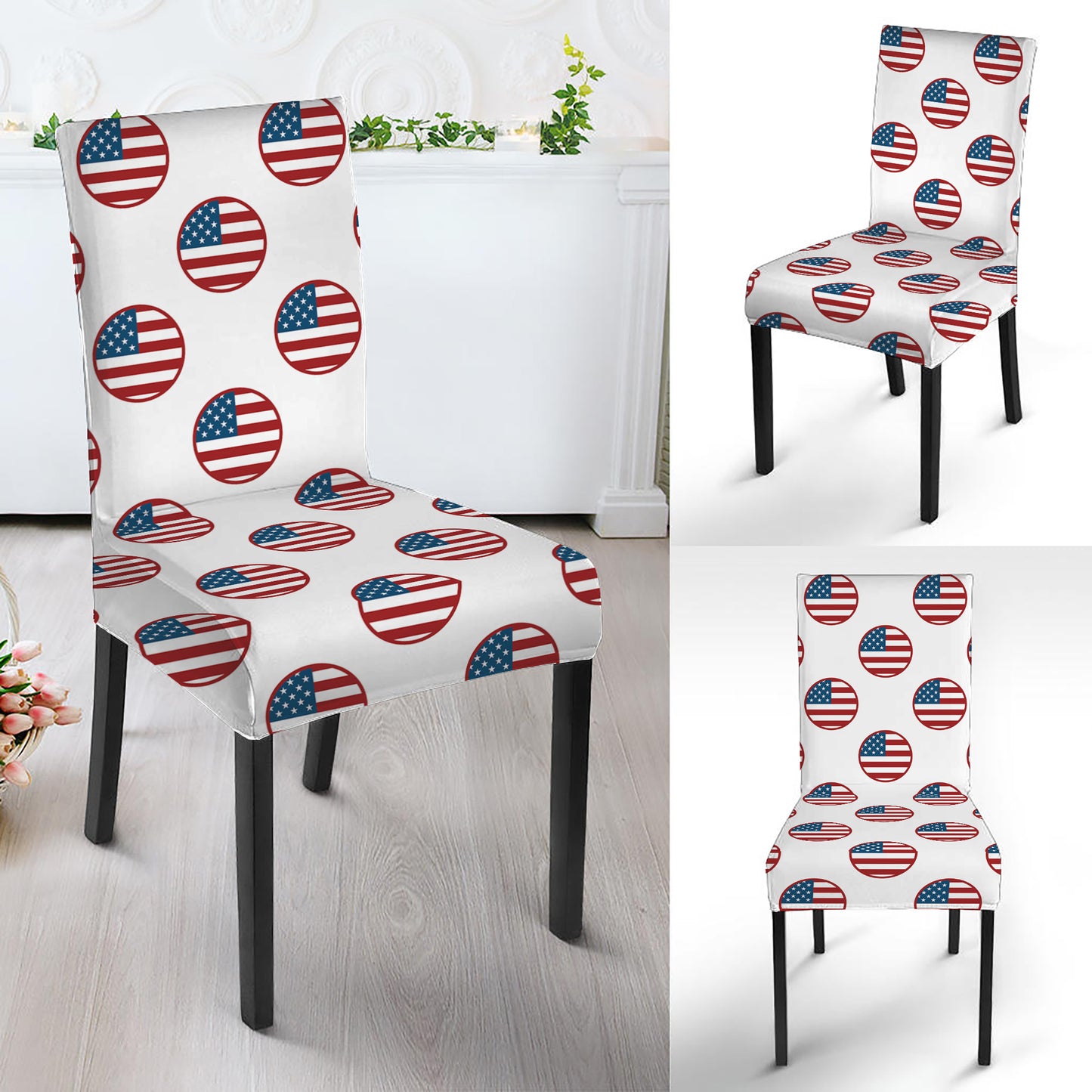 American Circle Flag Pattern Print Dining Chair Slipcover