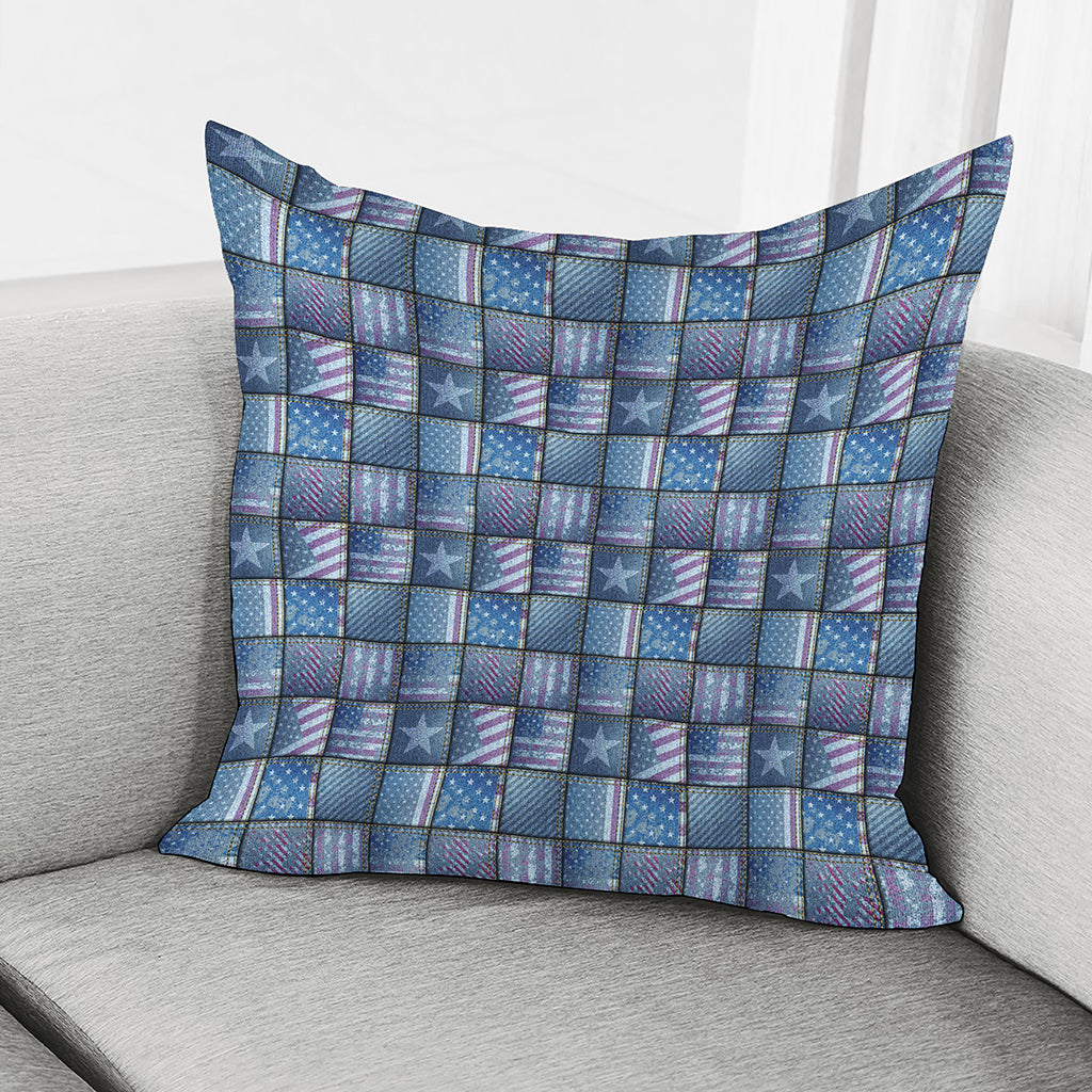 American Denim Patchwork Pattern Print Pillow Cover