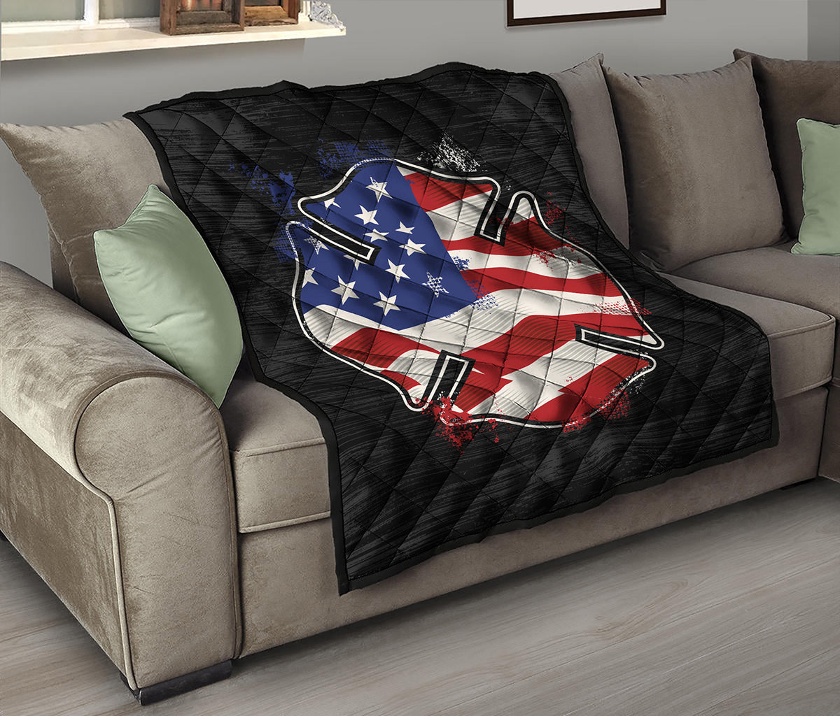 American Firefighter Emblem Print Quilt