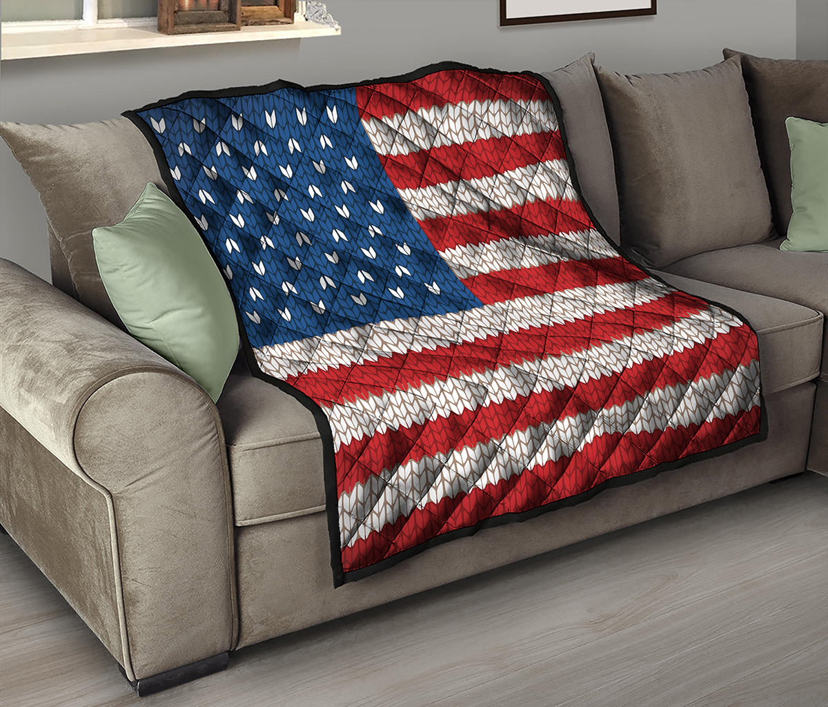 American Flag Knitted Print Quilt