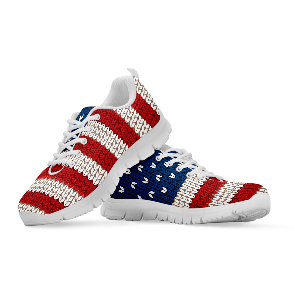 American Flag Knitted Print White Sneakers