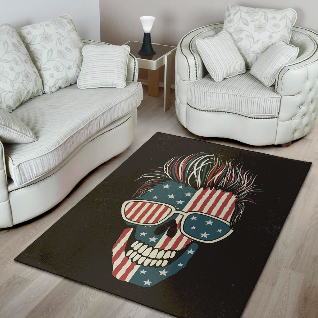 American Flag Skull Print Area Rug