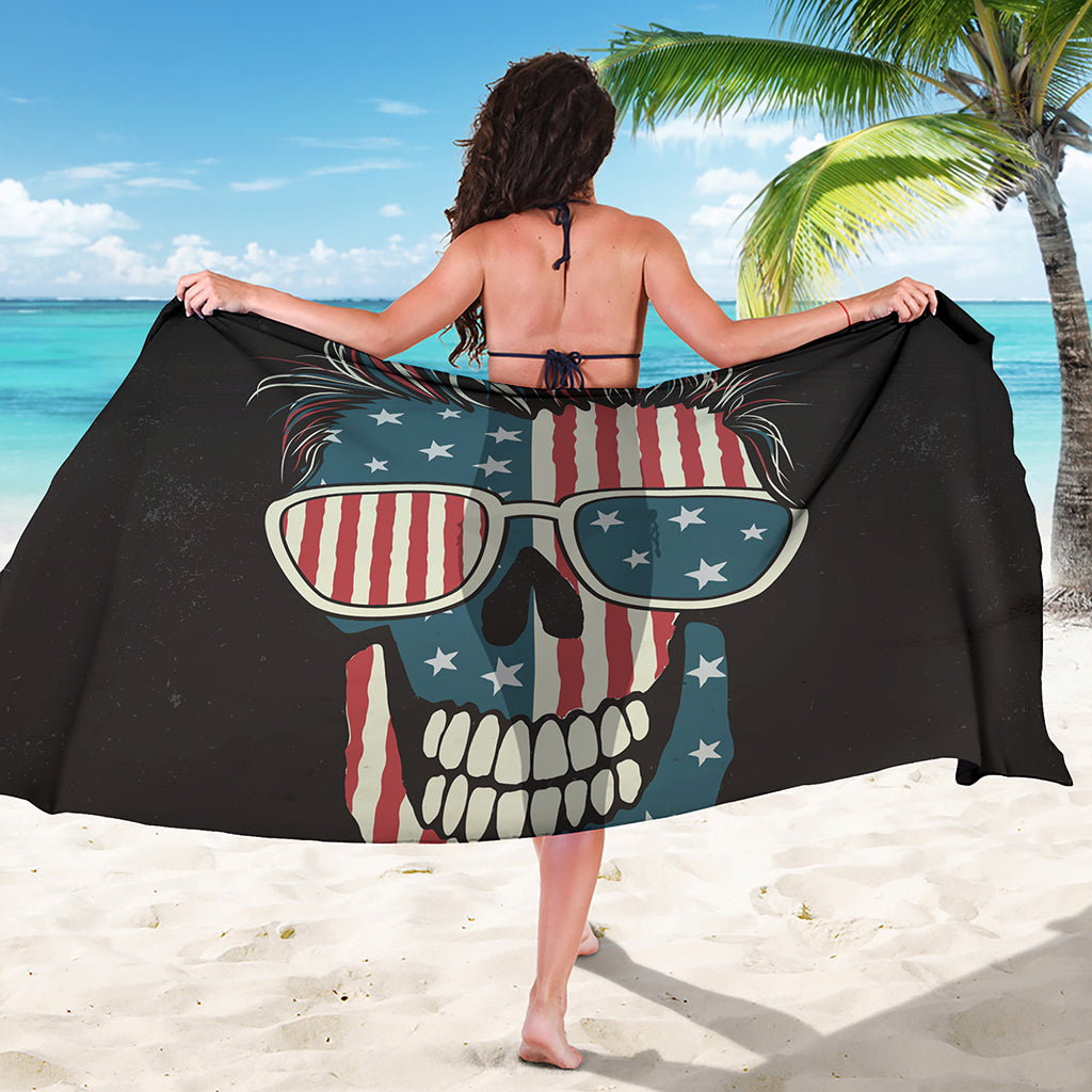 American Flag Skull Print Beach Sarong Wrap