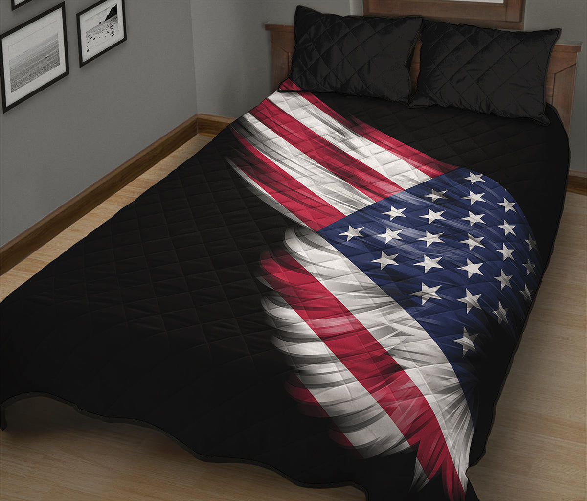 American Flag Wing Print Quilt Bed Set
