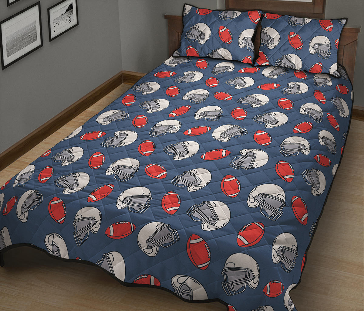 American Football Pattern Print Quilt Bed Set